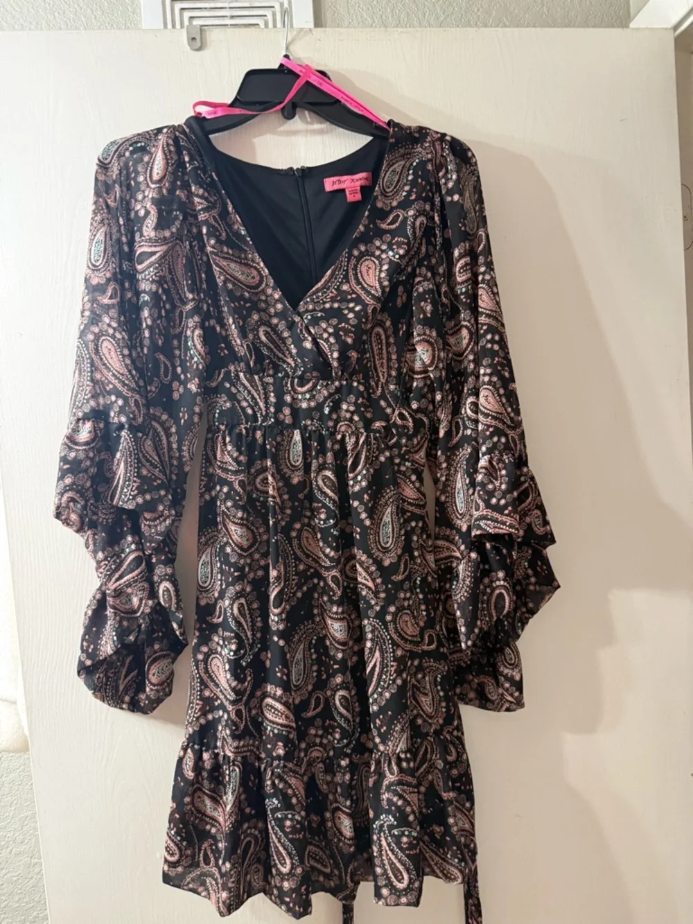 Betsey Johnson Black Dress with Coral and Mint Paisley Accents - Picture 2 of 2